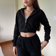 Áo khoác Croptop Hoodie Zip nỉ bông cotton Augety