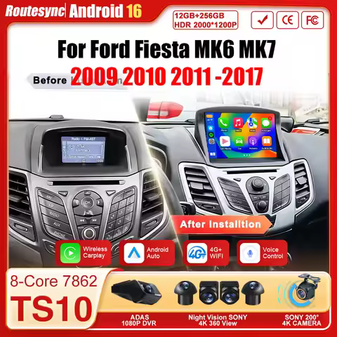 Android 16 Car Radio For Ford Fiesta MK6 MK7 2009 -2017 8 Core Wireless Carplay Android Auto Autorad