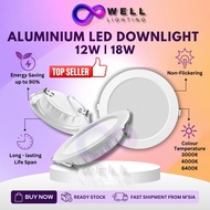 Lampu Siling Aluminium LED Slim Recessed Downlight 12W 18W Rumah Round Square Down Lights Home Room 