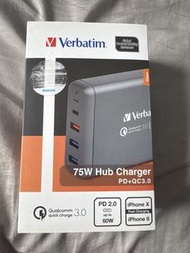 Verbatim 75W Hub Charger PD+QC3.0 iPhone Mac Laptop Charger Travel PD