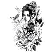 Tattoo Stickers Geisha Flowers Birds Cherry Blossoms Geisha Beauty Waterproof Lasting Geisha Half
