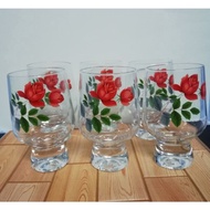 Vintage Original 6 glass in pretty Pyrex June Ross Pyrex lama bunga rose cantik antik