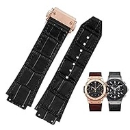 Genuine Cowhide Leather Watch Strap Brown Black 26x19mm for Hublot Big Bang Stainless Steel Buckle