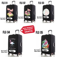 HITAM Flamingo Suitcase Cover Size SML Black Traveling Jumbo Character Cabin Protective Luggage Cove