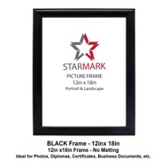 Starmark Picture Frame Frames 12x18 inches (12 inches x 18 inches) No Matting Black Frame 301 - 1 Pc