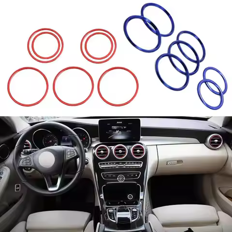 7X Red Blue Car-styling AC Outlet Ring Decoration Air Conditioning Vents Trim Stickers Cover for Mer