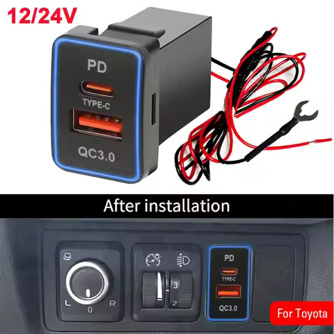 23x32mm PD QC USB Car Charger Socket Quick Charge for Toyota Phone Charger 33x23mm Quick Charge 12V/