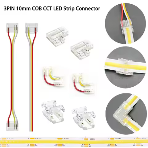 5pcs 3Pin CCT COB LED Strip Fast Connector 10mm Solderless FOB Light Solder Free Strip to Strip / Wi