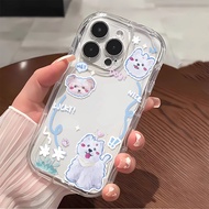 Cute little dog Phone Stand Phone Case Compatible for IPhone 7 XR 6s 6 8 Plus 14 11 13 12 Pro Max X XS Max SE 2020 Creative wave cream phone case