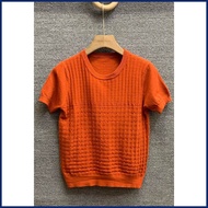 ∷ 27701 Women's causal elegant causal all match street wear o-neck short sleeve ice knitted blou