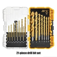 DEWALT DW1361เดิมเกลียวไทเทเนียม Set Mata Bor ไม้โลหะความเร็วสูง HSS เหล็กดอกสว่าน21-Pcs เครื่องมือท