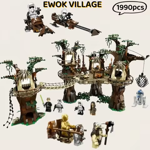 1990PCS Ewok Forest Village Building Block Set, Space Adventure Educational Assembly Kit, Compatible