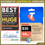 BEST Australia SIM Card TELSTRA 5G 4G Mobile 40GB Data Call SMS Can Top Up Great Remote Area Coverag