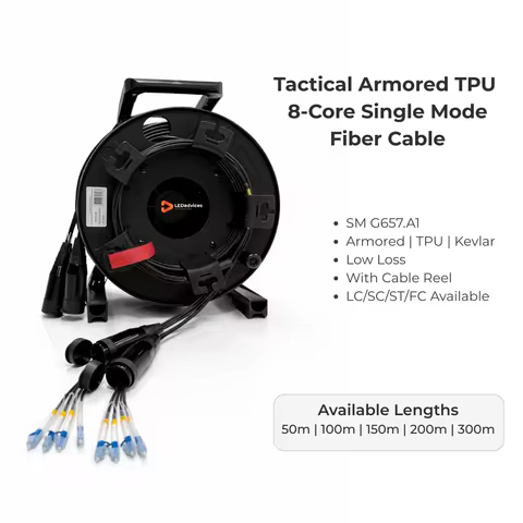 8-Core Single-Mode 150m 200m Armored Tactical Fiber Optic Cable LC/SC/FC/ST TPU G657A1 SM 5.0mm For 