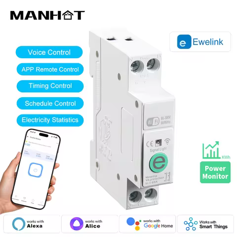 1P+N eWeLink WIFI Smart Circuit Breaker 63A Energy Meter KWh Power Metering Timer Voltage Protector 