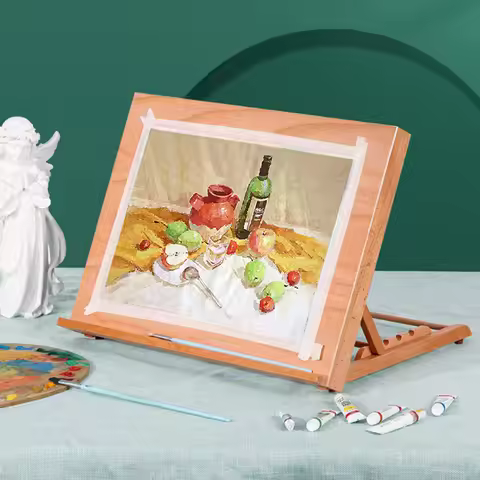 Foldable Wooden Art Stand With Tilted Writing Board Drafting Table Sketching Board Portable Desktop 