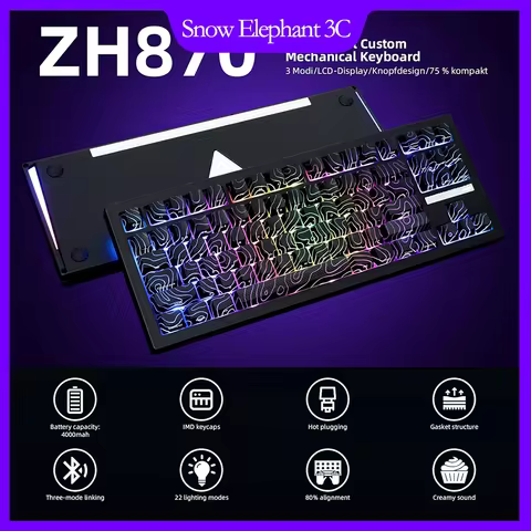 ZORNHER ZH870 Wireless Mechanical Keyboard 80% Black Custom Creamy Sound Keyboard Gaming Lighted Up