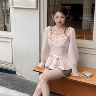 Chuan Chuan Chuan Korean Style Sweet Lace Round Neck Blouse For Women Modern Tops