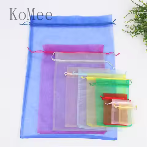 10Pcs/Lot 15x20 20x30 30x40cm Big Organza Bags Wedding Favor Drawstring Christmas Gift Bag Boutique 