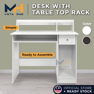 MetaHome Study Desk with Table Top Rack Wooden Writing Desk Computer Study Table Laptop Working Desk Large Meja Tulis