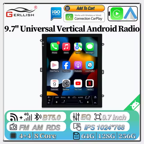 9.7" Universal Vertical Android Car Stereo Navigation Head Unit Support Reverse Camera Multimedia Pl