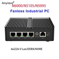 Fanless  Firewall Mini PC Intel N6000  Celeron  N5095 NVME DDR4 4*I226-V 2.5G NIC Lan network card p