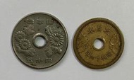 【錢幣】日本国昭和42年 西元1965年 50円 直徑2公分丶大日本昭和十四年五錢 直徑1.8公分，二枚一起100元