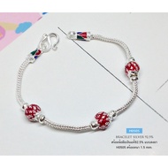 Real Silver Bracelet 92.5% Four-Column Pattern Enamel Heavy 2 Dimes Tons (Thai Work) H0505