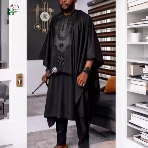 H&D African Clothing luxury For Man Nigerian Traditional Outfit Agbada Sets 3PCS Shirt Pant Embroide