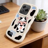 1pc Cute Lucky Cow Textured Color Block Macaron Dopamine Color Wavy Hem Soft TPU Phone Case Compatib