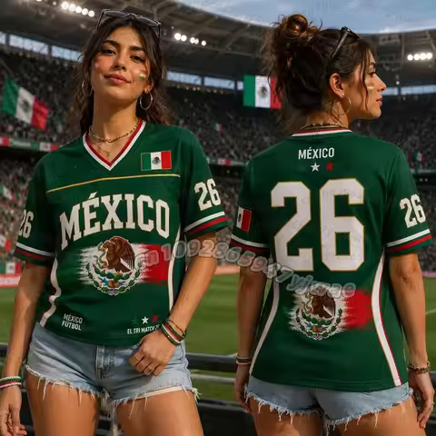26 Mexico Jersey T-Shirt Summer Women's V-Neck T-Shirt Mexico Football Fans T-Shirt Women's Men's Wo