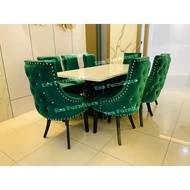 Dengan Meja 5ft 6ft Kerusi Makan Baldu Berkusyen Tebal Berlilit Butang