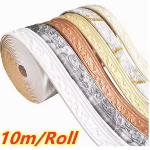 10m/Roll 3D Wall Trim Line Skirting Border Self Adhesive Waterproof Baseboard Wallpaper Wall Sticker