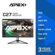 APEX+ CORE 27" 144Hz USB-C FHD Monitor - Fast IPS | 1ms | Type-C + HDMI + DP | Audio Speaker | VESA 