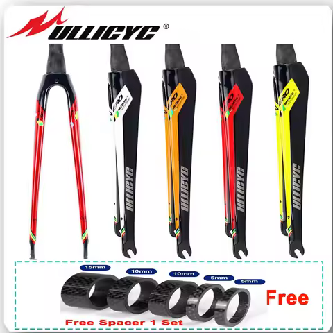 Ullicyc JAVA Gloss QR Carbon Fiber Road Bike Front Fork 700x25C Round/Tapered Tube for Adult Disc/Ri