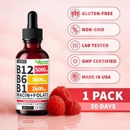 (1-PACK) Vitamin B12 Liquid Drops with B6, B1, Niacin & Folate - Edible Support for Energy, Brain & 