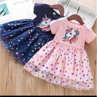 (3-5years)Baju Frozen Elsa Anna /unicorn Princess Dress  Rainbow Mesh Cute Girl frozen Dress /Baju f
