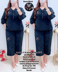 5341 SETELAN 7/8 JEANS BORDIR MICKEY WANITA|ONE SET JEANS|SETELAN CELANA 7/8|SETELAN LD108