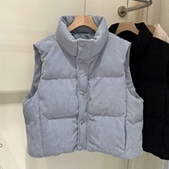 Corduroy & Cotton Women's Short Vest - Stand-Up Collar, Loose Fit, Thickened Waistcoat