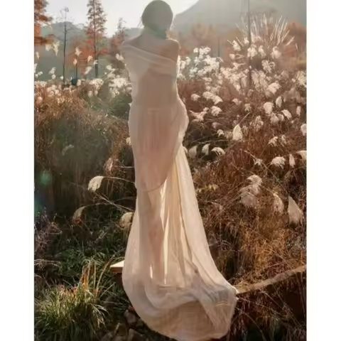 Pleat Chiffon Boho Style Maternity Photoshooting Dress Baby Shower Maxi Dresses Pregnant Woman Photo