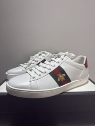 Gucci 古馳 ACE 白色小蜜蜂牛皮低幫板鞋／平底鞋
