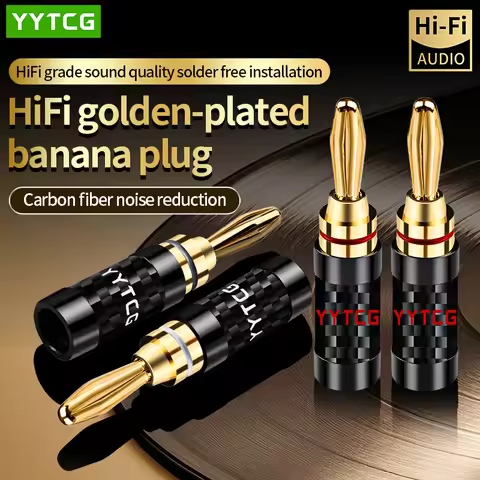 YYTCG 4PCS Gold-plated banana plug, pure copper plated with 24K gold, speaker plug, used for speaker