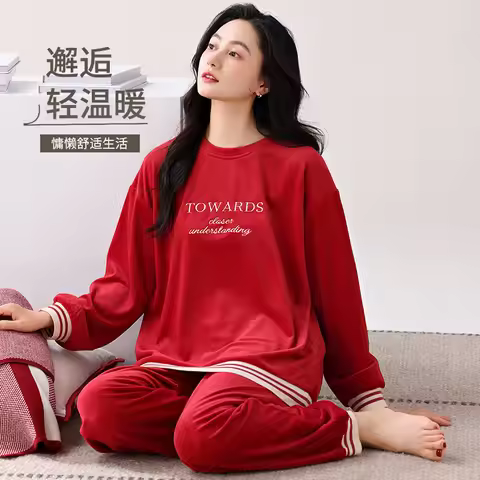 Newest Winter Women Island Fleece Pajamas Set Female Casual Pijamas