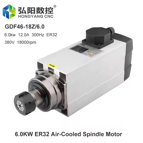 6.0KW CNC Square Air Cooled Spindle Motor ER32 Collet 4 Bearings 220V 380V Milling Spindle For CNC C