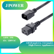 1.8M/3M 3 Pin Female (C19) to IEC Male (C14) Cable