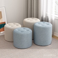 Solid Wood Household Small Stool Living Room Fabric Pier Low Stool Small Bench Round Stool Sofa Stoo