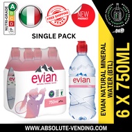 [SINGLE PACK] EVIAN Mineral Water Sportscap 750ML X 6 (BOTTLE)- FREE DELIVERY within 3 working days!