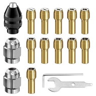 16Pcs Drill Chuck Collet Set 1/32 to 1/8inch Drill Chuck Collet Set with 11Pcs Brass Collet 3Pcs Chu