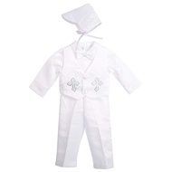 Dressy Daisy Baby Boys Christening Clothing Baptism Outfits with Bonnet Short Long Sleeve White Suit