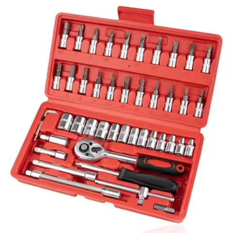 46PCS Small Drive Socket Ratchet Wrench Screwdriver Set, 1/4 Inch Metric Socket and Ratchet Wrench S